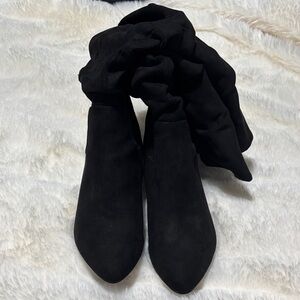 Black suede calf high boot